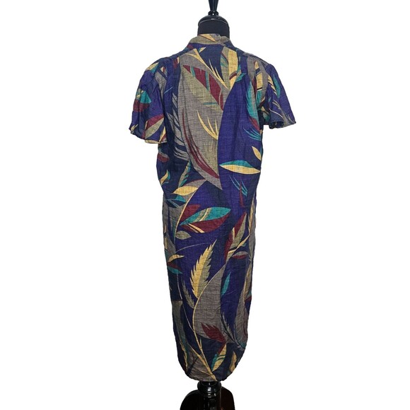 Vintage SOO YUNG LEE Midi Dress Size 4 100% Linen Short Flutter Sleeves V-Neck - Picture 4 of 5